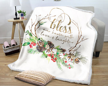 litzzy Bless Our Home Christmas NI1310071KL Sherpa Fleece Blanket Sherpa Fleece Blanket   