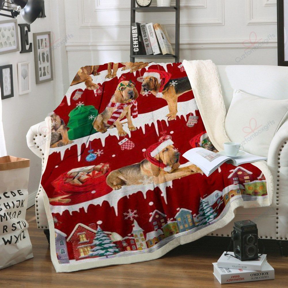 litzzy Bloodhound Snow Christmas NC1011274CL Sherpa Fleece Blanket Sherpa Fleece Blanket   