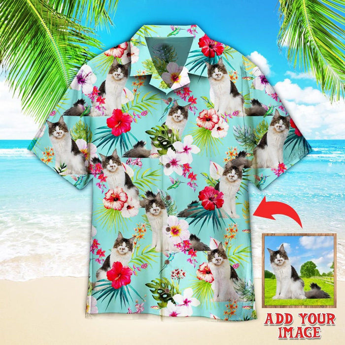 litzzy Blue Classic Tropical Maine Coon Cats Lover Custom Hawaiian Shirt, Personalized Hawaiian Shirts, Custom Photo Hawaiian Shirt Hawaii Shirt   