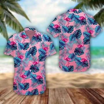 litzzy Blue Leave Flamingo Ornamental Design Hawaiian Shirt - Aloha shirt Hawaiian Hawaii Shirt For Summer Hawaii Shirt   