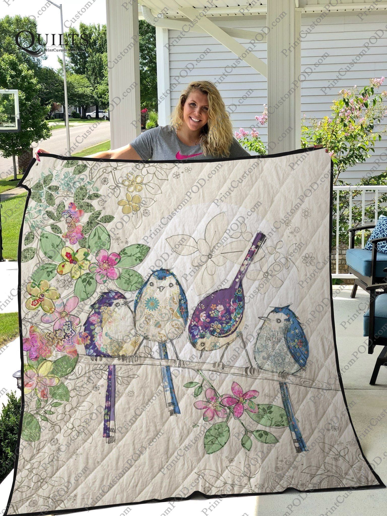 litzzy Blue Birds Christmast Day CL11120094MDQ Fleece Blanket Quilt Blanket   