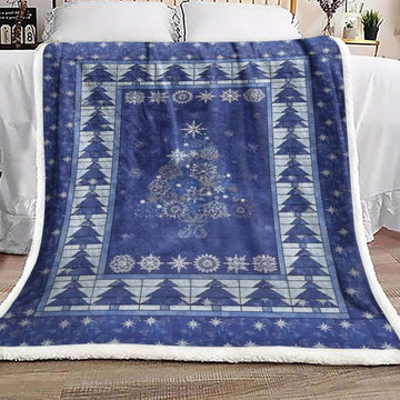 litzzy Blue Christmas Tree DV2310016F Sherpa Fleece Blanket Sherpa Fleece Blanket   