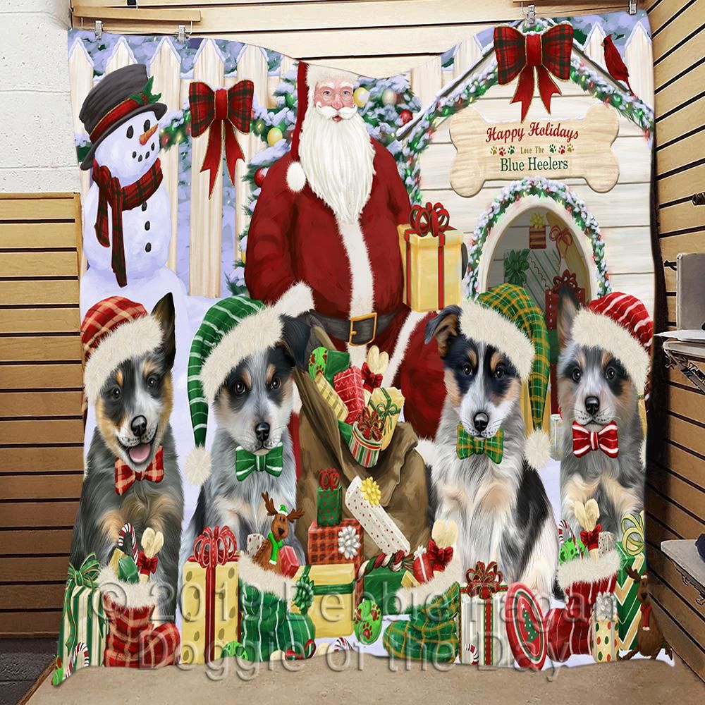 litzzy Blue Heelers Christmas Doghouse CL18110380MDQ Fleece Blanket fleece blanket   