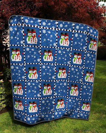 litzzy Blue Holiday Snowman HM1501039Q Fleece Blanket Quilt Blanket   