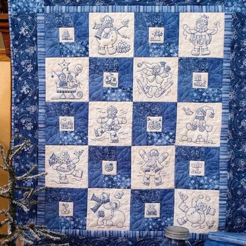 litzzy Blue Pattern Snowman Merry Christmas CLH2111068Q Fleece Blanket Quilt Blanket   