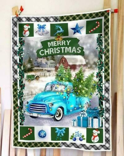 litzzy Blue Truck Merry Christmas CLM1012082S Sherpa Fleece Blanket Sherpa Fleece Blanket   
