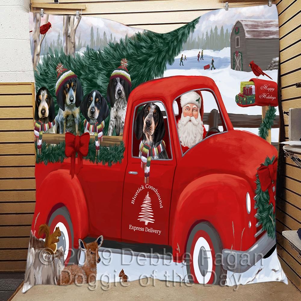 litzzy Bluetick Coonhound Red Truck Christmas CL18110400MDQ Fleece Blanket Quilt Blanket   
