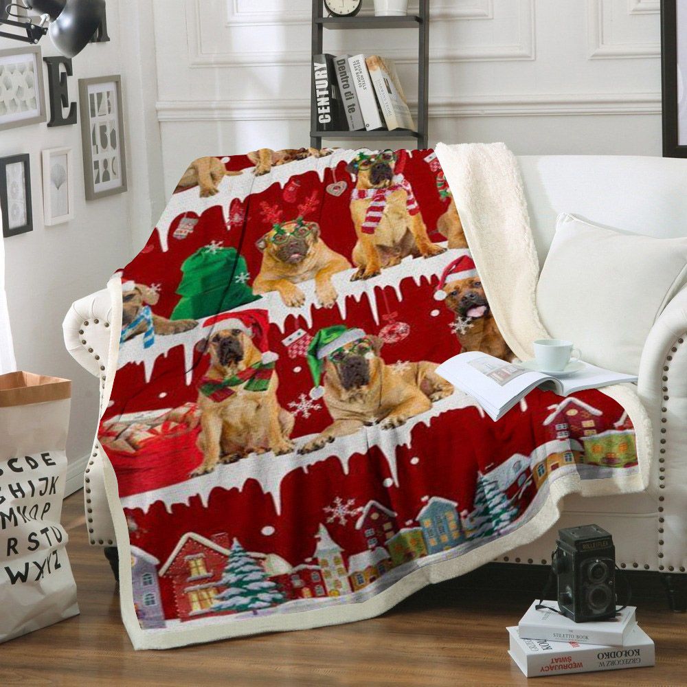 litzzy Boerboel Snow Christmas CL11120233MDF Sherpa Fleece Blanket Sherpa Fleece Blanket   