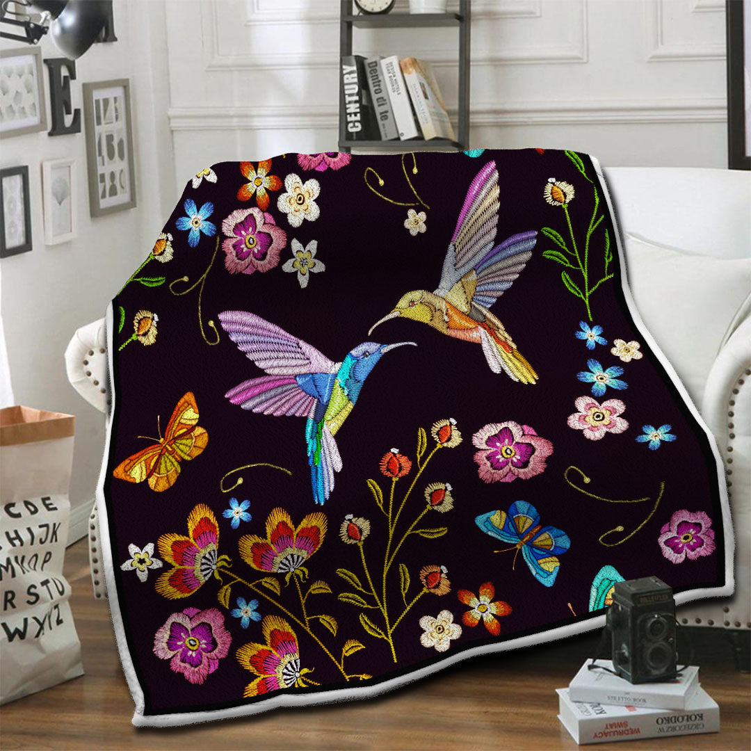 litzzy Bohemian Hummingbird Fleece Blanket HST19103623 Fleece Blanket   