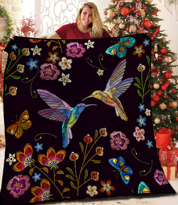 litzzy Bohemian Hummingbird Fleece Blanket HST19103623 Quilt Blanket   