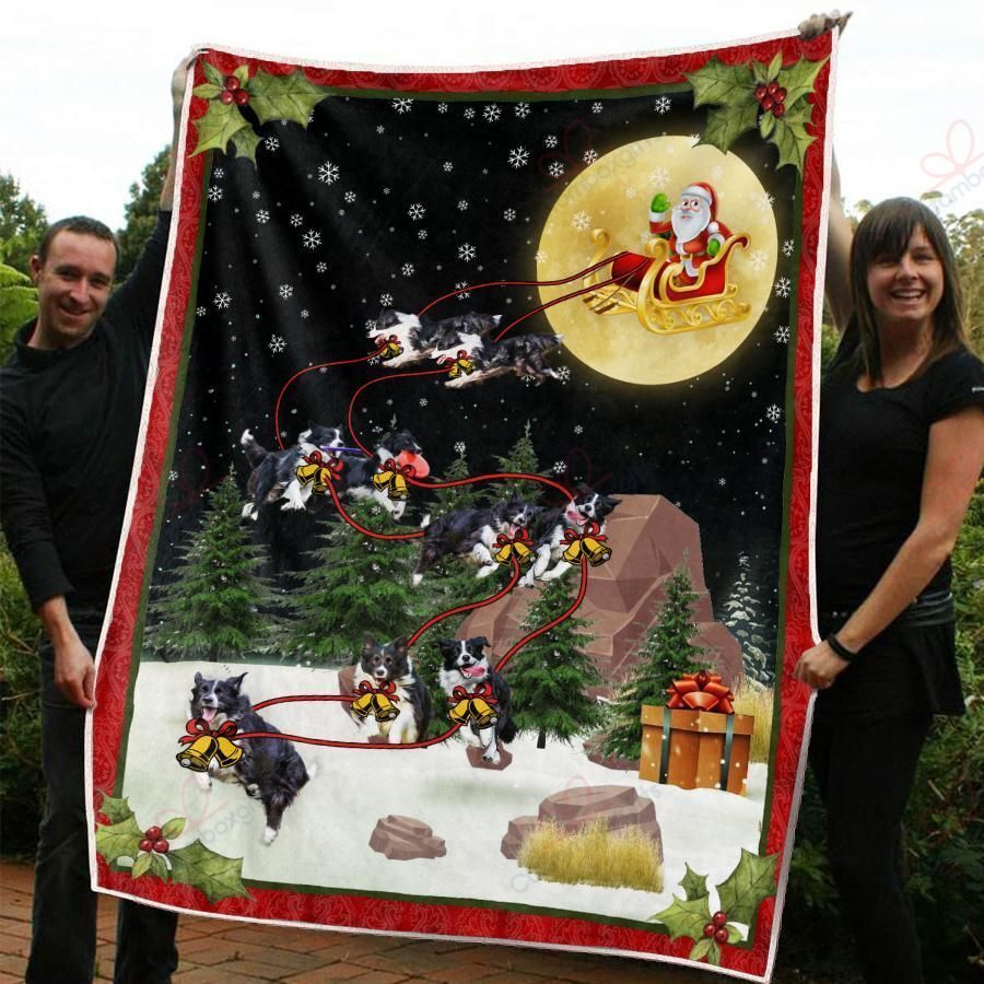 litzzy Border Collie Christmas AM2810426CL Sherpa Fleece Blanket Sherpa Fleece Blanket   
