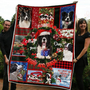 litzzy Border Collie Christmas AM2810469CL Sherpa Fleece Blanket Sherpa Fleece Blanket   