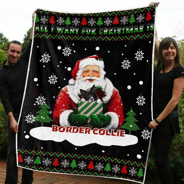 litzzy Border Collie Christmas AM2810758CL Sherpa Fleece Blanket Sherpa Fleece Blanket   