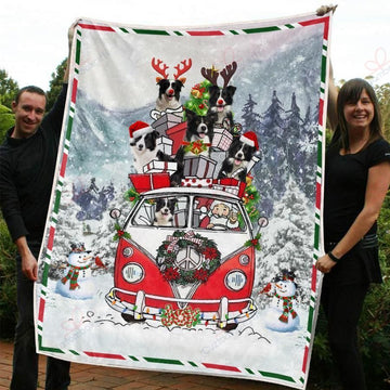 litzzy Border Collie Christmas AM2910518CL Sherpa Fleece Blanket Sherpa Fleece Blanket   