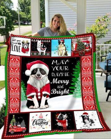 litzzy Border Collie Christmas CL18110022MDF Sherpa Fleece Blanket Sherpa Fleece Blanket   