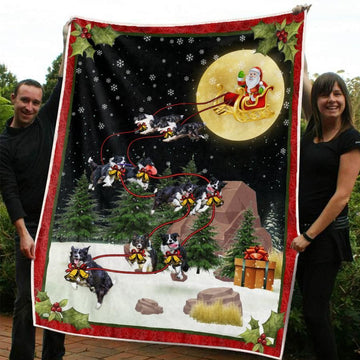 litzzy Border Collie Christmas CL20110187MDF Sherpa Fleece Blanket Sherpa Fleece Blanket   
