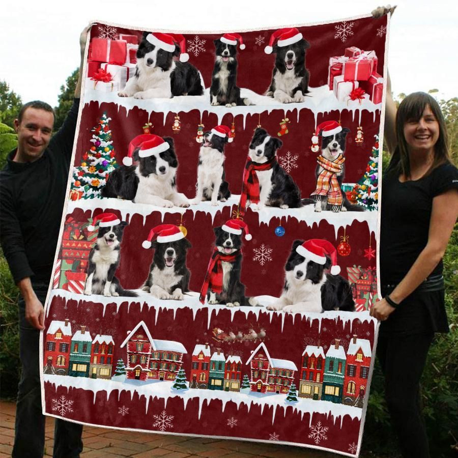 litzzy Border Collie Christmas CL20110189MDF Sherpa Fleece Blanket Sherpa Fleece Blanket   