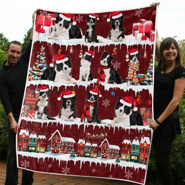 litzzy Border Collie Christmas CL20110189MDF Sherpa Fleece Blanket Sherpa Fleece Blanket   