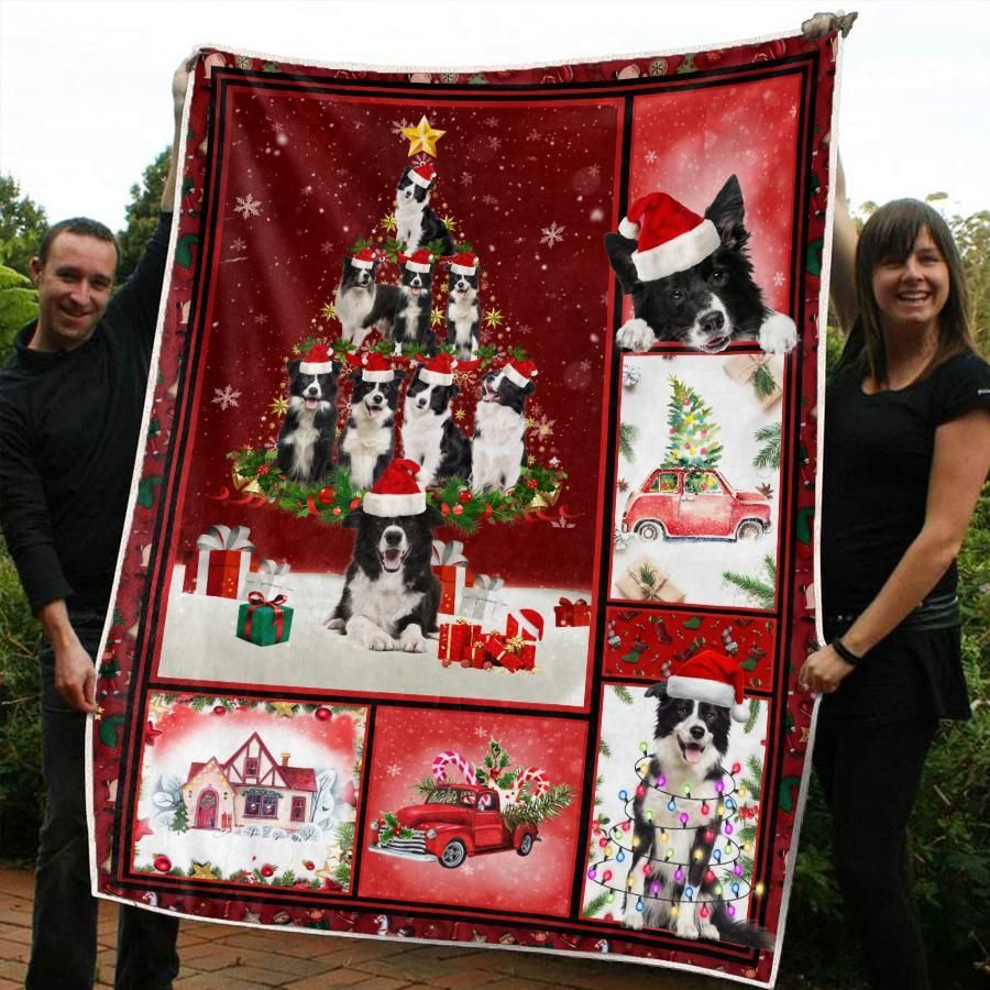litzzy Border Collie Christmas CL20110190MDF Sherpa Fleece Blanket Sherpa Fleece Blanket   