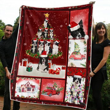 litzzy Border Collie Christmas CL20110190MDF Sherpa Fleece Blanket Sherpa Fleece Blanket   