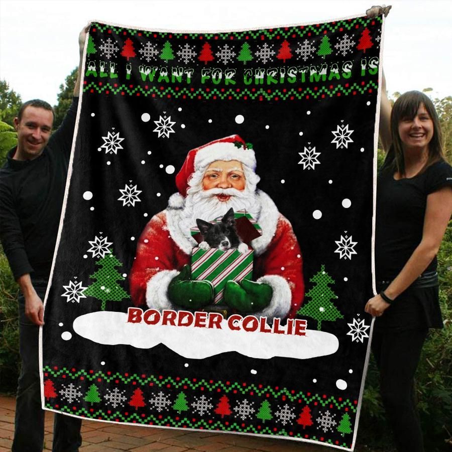 litzzy Border Collie Christmas CL20110191MDF Sherpa Fleece Blanket Sherpa Fleece Blanket   