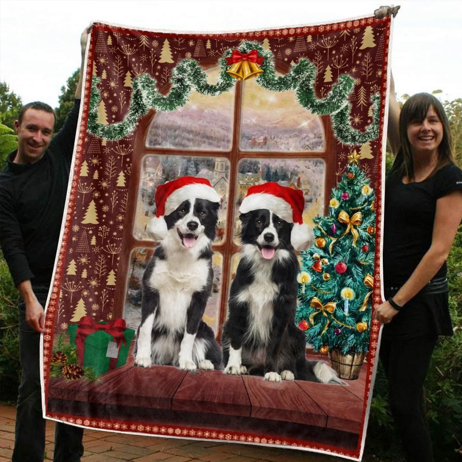 litzzy Border Collie Christmas CL20110193MDF Sherpa Fleece Blanket Sherpa Fleece Blanket   