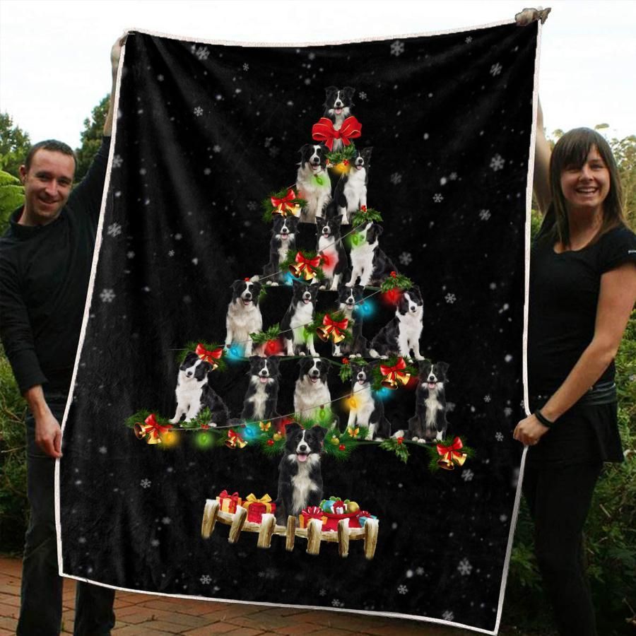 litzzy Border Collie Christmas CL20110194MDF Sherpa Fleece Blanket Sherpa Fleece Blanket   
