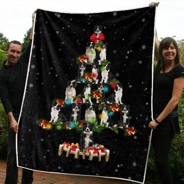 litzzy Border Collie Christmas CL20110194MDF Sherpa Fleece Blanket Sherpa Fleece Blanket   