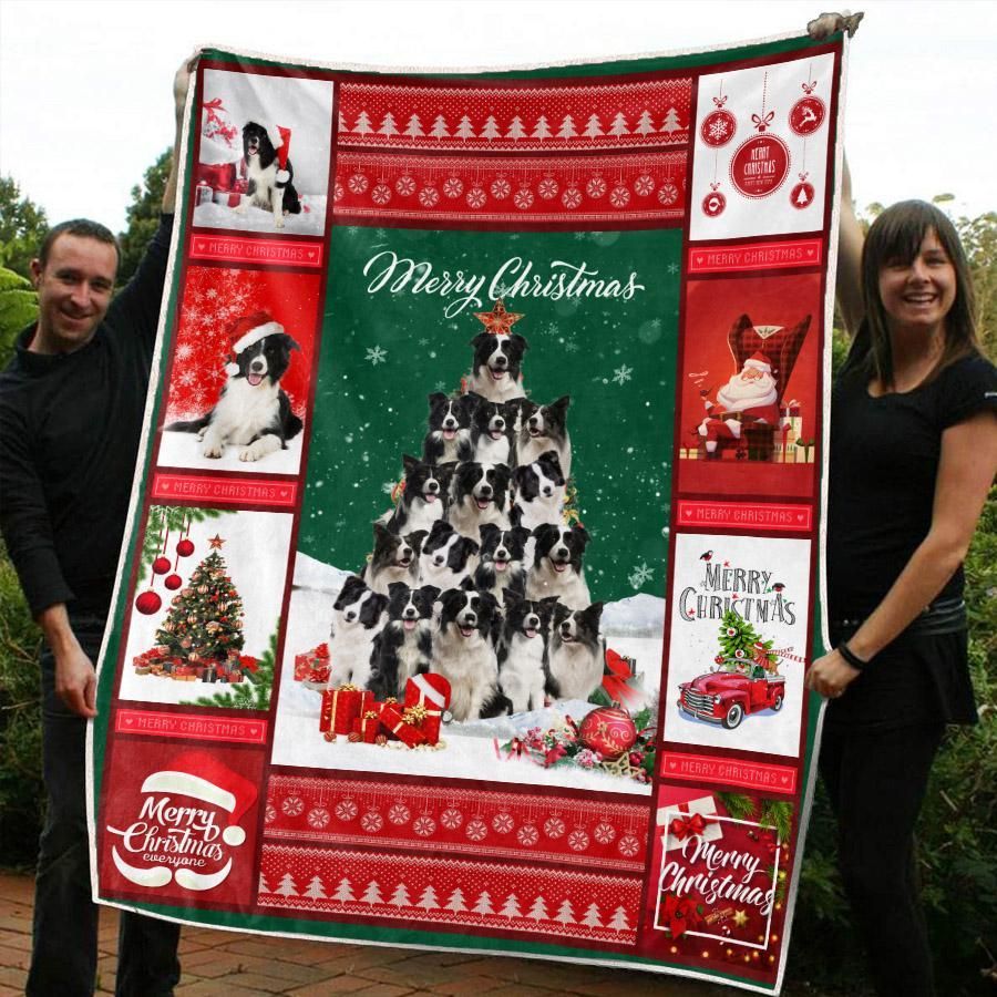 litzzy Border Collie Christmas CL20110195MDF Sherpa Fleece Blanket Sherpa Fleece Blanket   