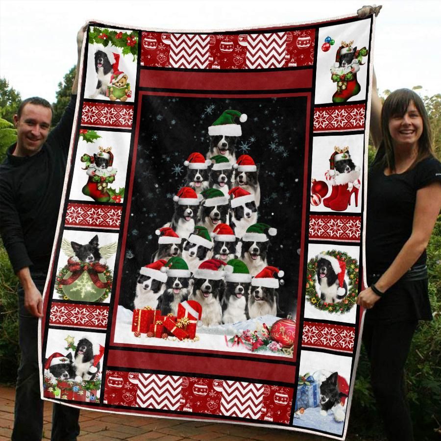 litzzy Border Collie Christmas CL20110196MDF Sherpa Fleece Blanket Sherpa Fleece Blanket   