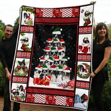 litzzy Border Collie Christmas CL20110196MDF Sherpa Fleece Blanket Sherpa Fleece Blanket   