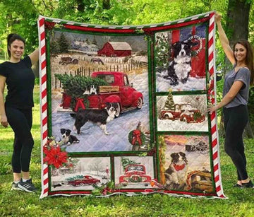 litzzy Border Collie Christmas CLA06120964Q Fleece Blanket Quilt Blanket   