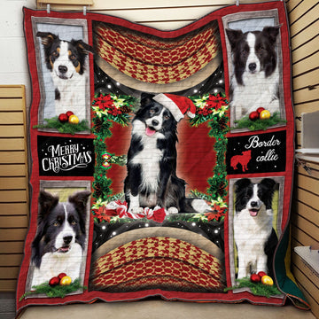 litzzy Border Collie Christmas CLH1612024Q Fleece Blanket Quilt Blanket   