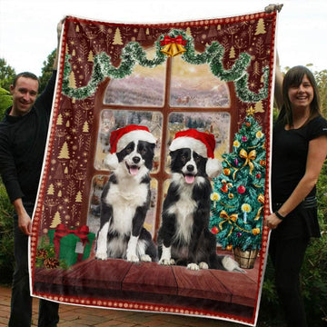 litzzy Border Collie Christmas CLM3110060S Sherpa Fleece Blanket Sherpa Fleece Blanket   