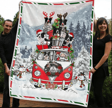 litzzy Border Collie Christmas CLM3110061S Sherpa Fleece Blanket Sherpa Fleece Blanket   
