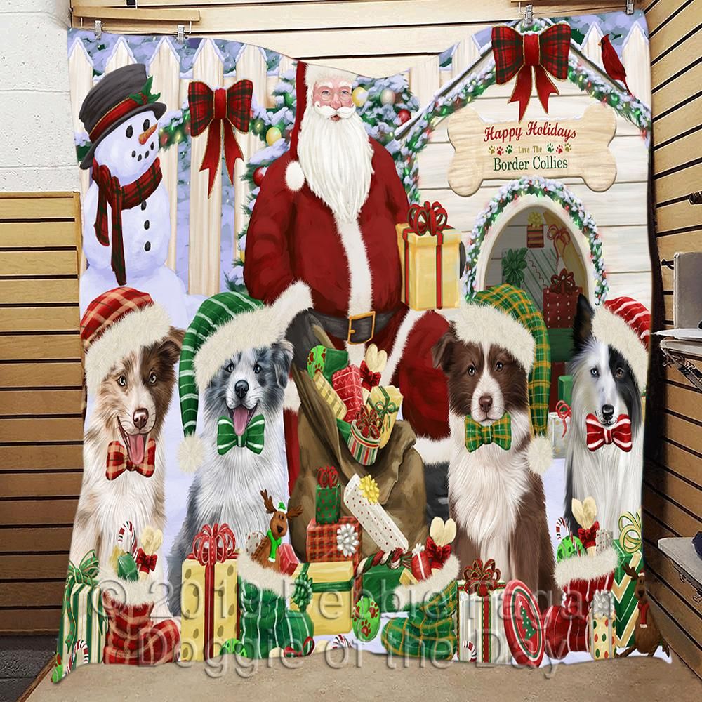 litzzy Border Collie Christmas Doghouse CL18110410MDQ Fleece Blanket fleece blanket   