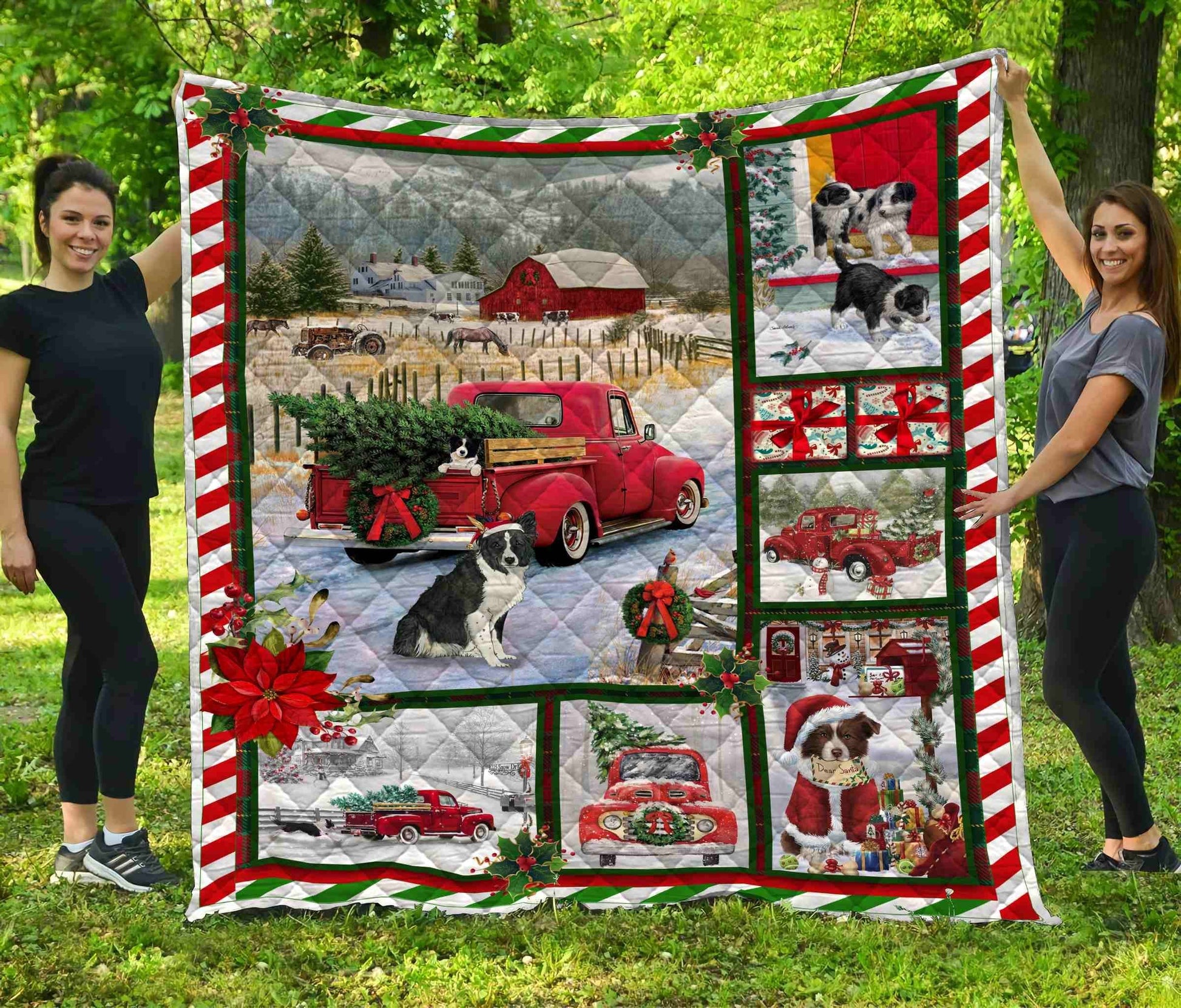 litzzy Border Collie Christmas Fleece Blanket DHC291117VT Quilt Blanket   