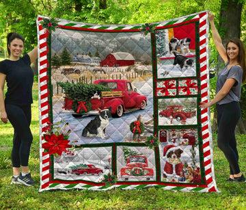 litzzy Border Collie Christmas Fleece Blanket DHC291117VT Quilt Blanket   