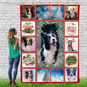 litzzy Border Collie Gorgeous Merry Christmas Dog Reindeer Xmas TH0911060CL Sherpa Fleece Blanket fleece blanket   