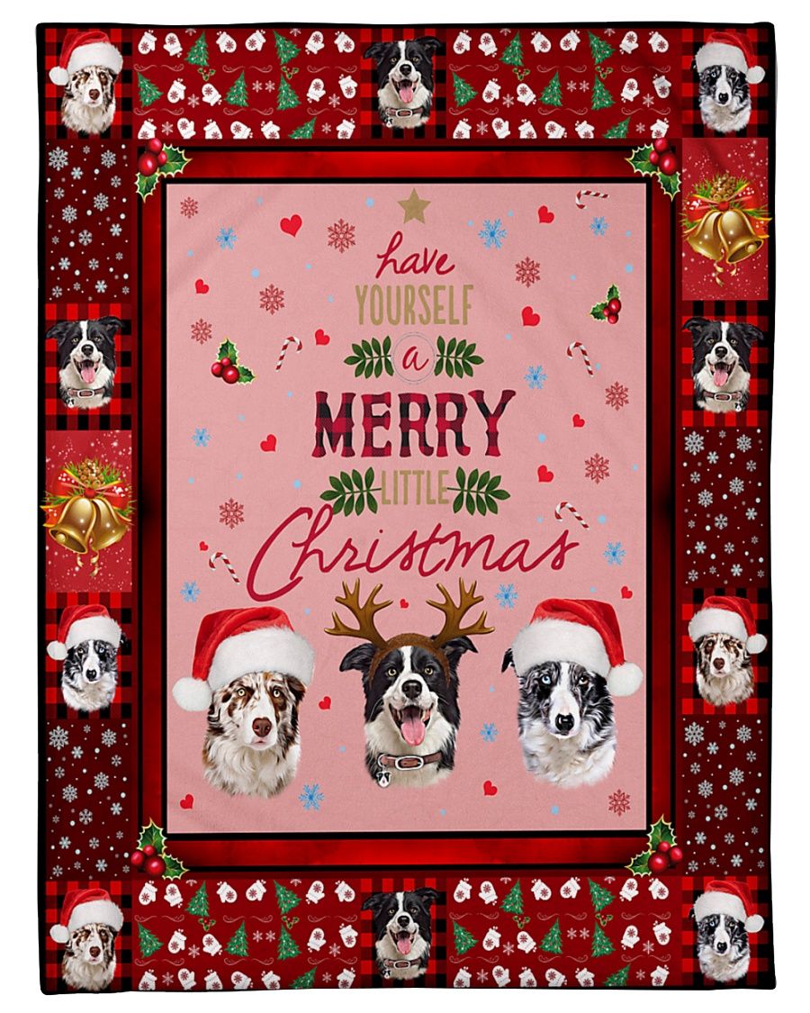 litzzy Border Collie Little Christmas GS-CL-NT0901 Sherpa Fleece Blanket Sherpa Fleece Blanket   
