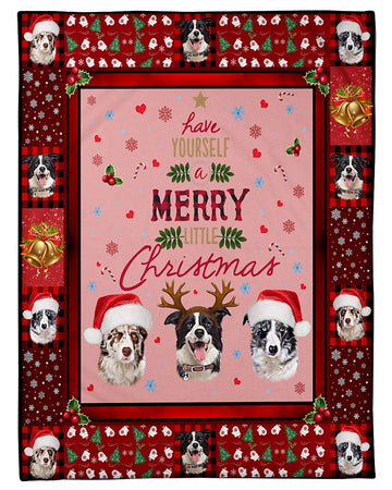litzzy Border Collie Little Christmas GS-CL-NT0901 Sherpa Fleece Blanket Sherpa Fleece Blanket   