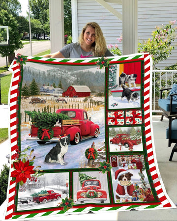 litzzy Border Collie Puppy Christmas TH0911008CL Sherpa Fleece Blanket Sherpa Fleece Blanket   