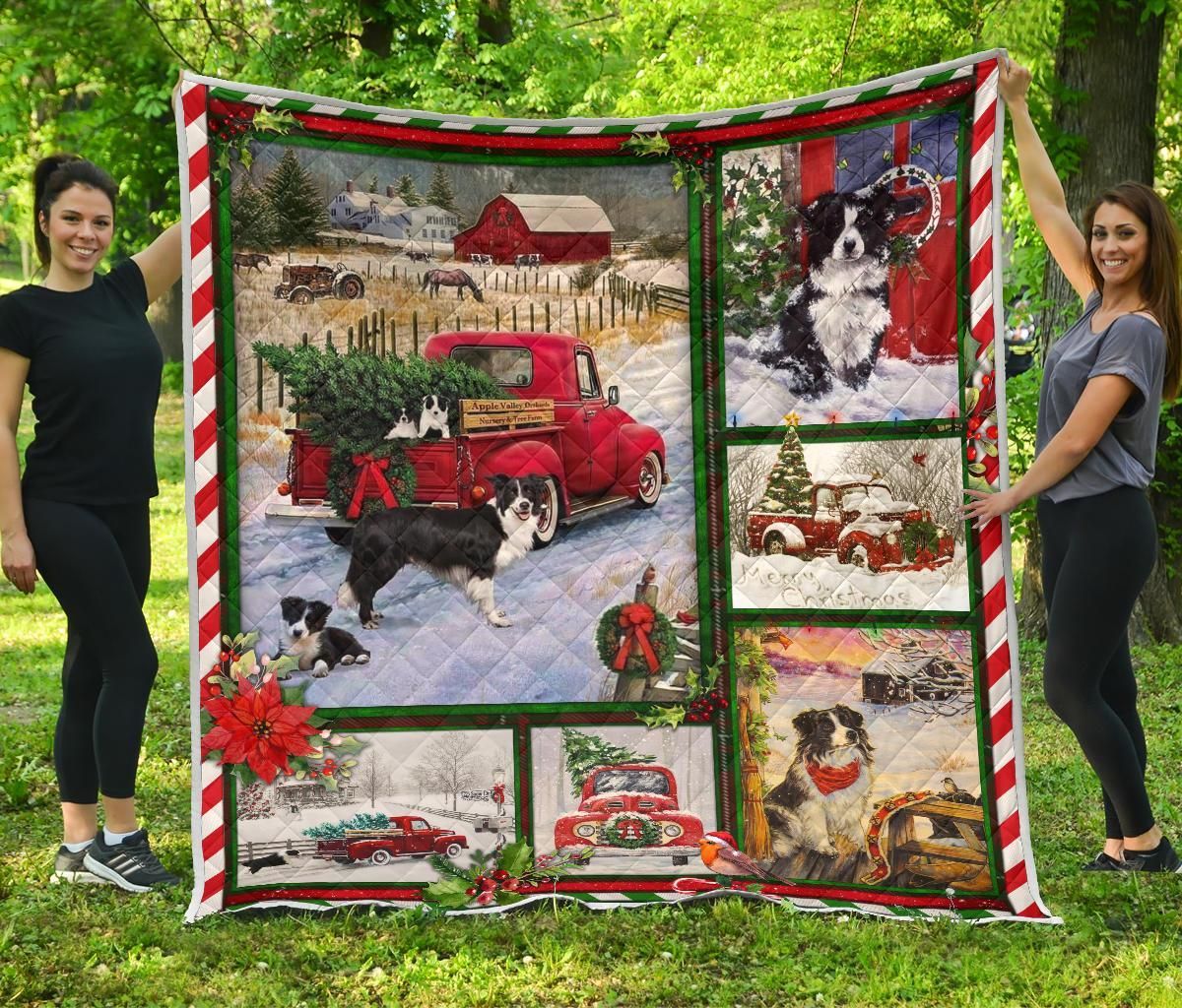 litzzy Border Collie Red Truck Christmas CL05120049MDQ Fleece Blanket Quilt Blanket   