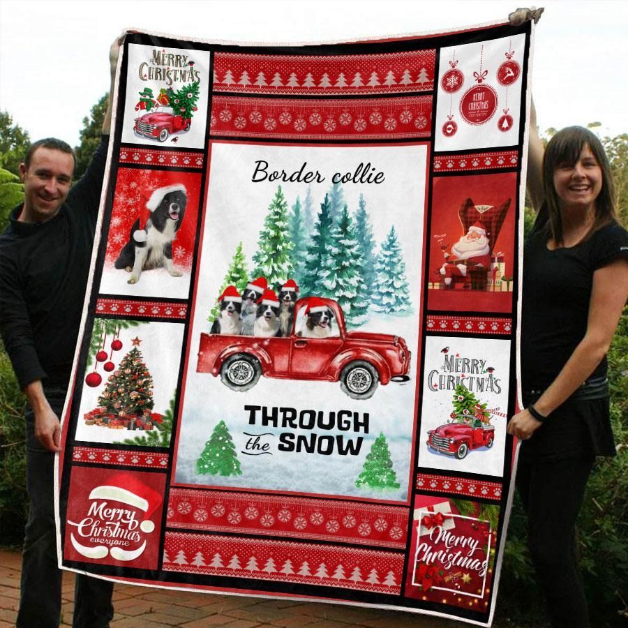 litzzy Border Collie Red Truck Christmas CL20110213MDF Sherpa Fleece Blanket Sherpa Fleece Blanket   