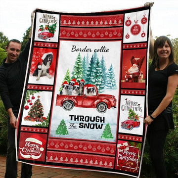 litzzy Border Collie Red Truck Christmas CL20110213MDF Sherpa Fleece Blanket Sherpa Fleece Blanket   