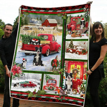 litzzy Border Collie Red Truck Christmas CL20110214MDF Sherpa Fleece Blanket Sherpa Fleece Blanket   