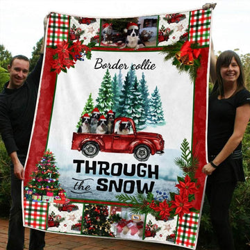 litzzy Border Collie Red Truck Christmas CL20110215MDF Sherpa Fleece Blanket Sherpa Fleece Blanket   