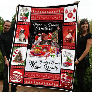 litzzy Border Collie Red Truck Christmas CL20110217MDF Sherpa Fleece Blanket Sherpa Fleece Blanket   
