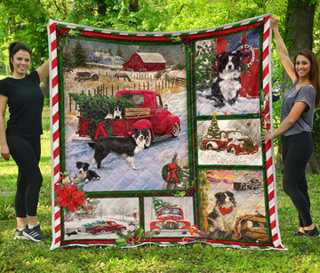 litzzy Border Collie Red Truck Christmas CLH1612025Q Fleece Blanket Quilt Blanket   