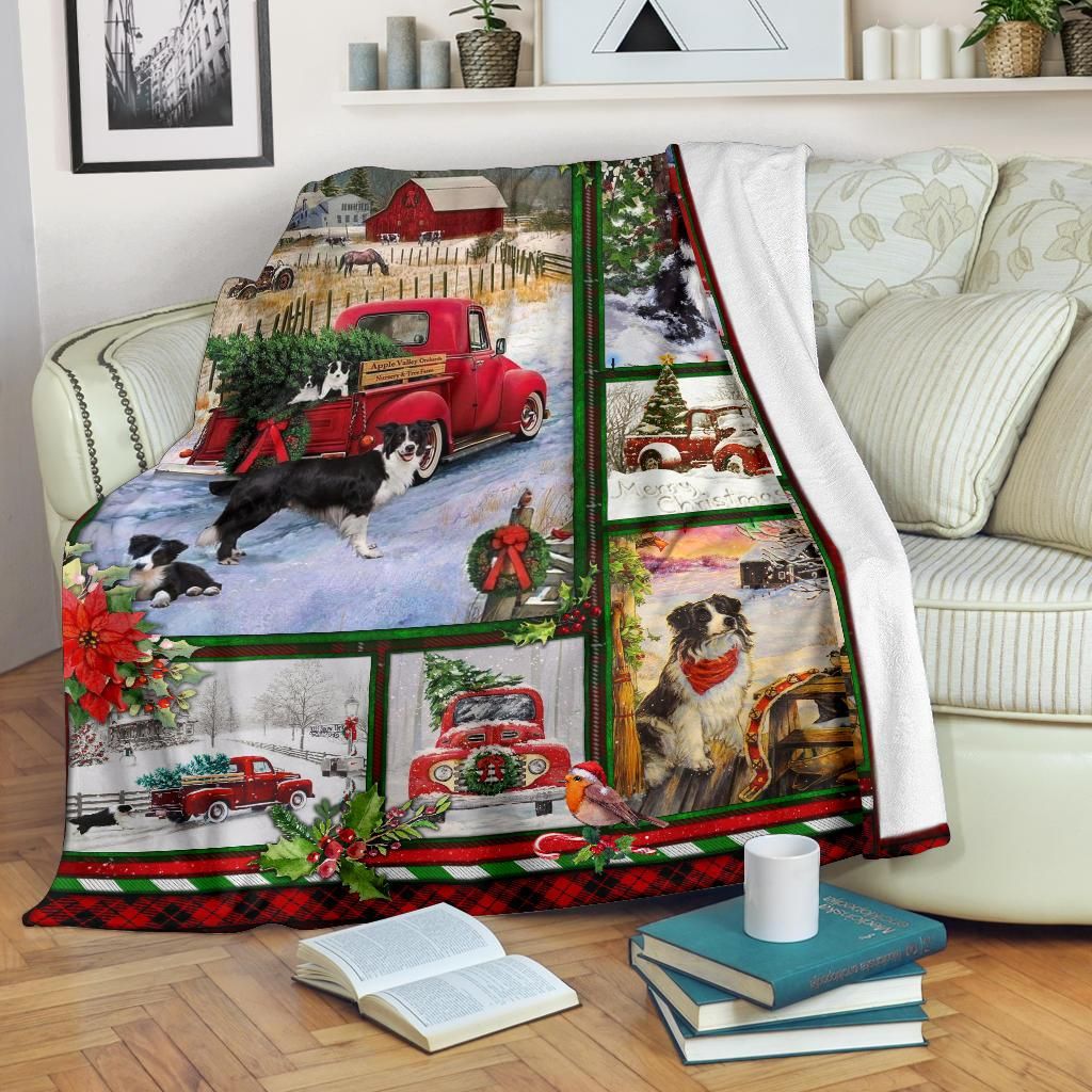 litzzy Border Collie Red Truck Christmas CLH1612030F Sherpa Fleece Blanket Sherpa Fleece Blanket   